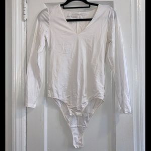 Everlane White V-neck Stretchy Bodysuit